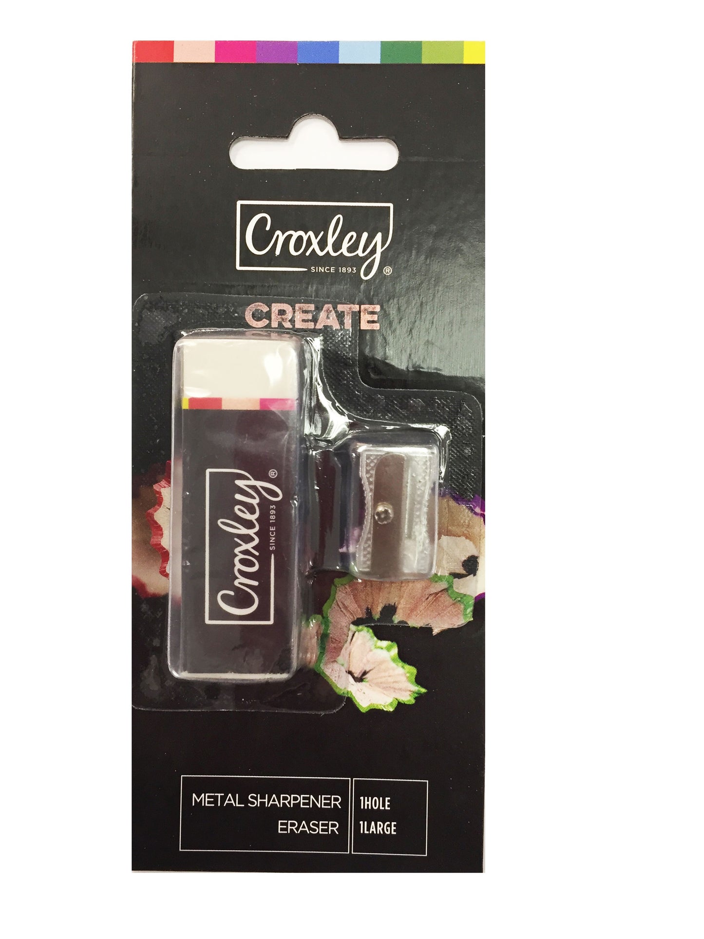 CROXLEY CREATE Eraser (6.2 x 2 x 1 cm) and 1 Hole Sharpener (Carded)