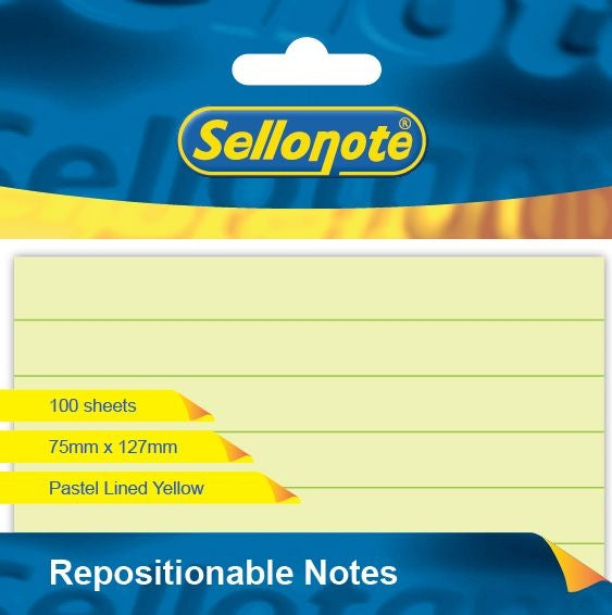 SELLO-NOTE 75x127mm Pastel Yellow Lines 1x100 sheets each