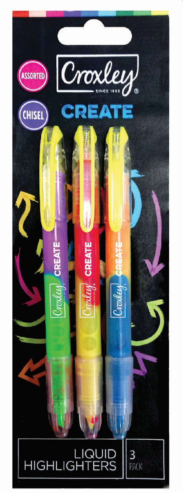 CROXLEY CREATE Liquid Highlighter Carded Pack of 3
