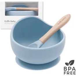 Echo Baby Silicone Suction Bowl and Spoon Set - Powder Blue