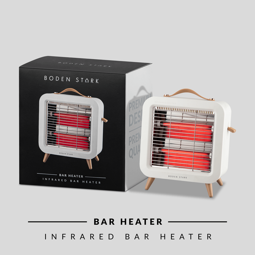 Boden Stark Infrared Bar Heater with packaging, showcasing premium design and quality for efficient heating.