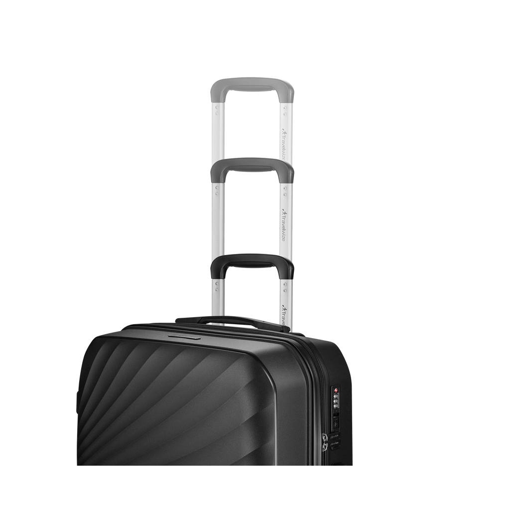 Travelwize Quartz PP 76cm black hard shell spinner luggage with extendable handle and 4 wheels.