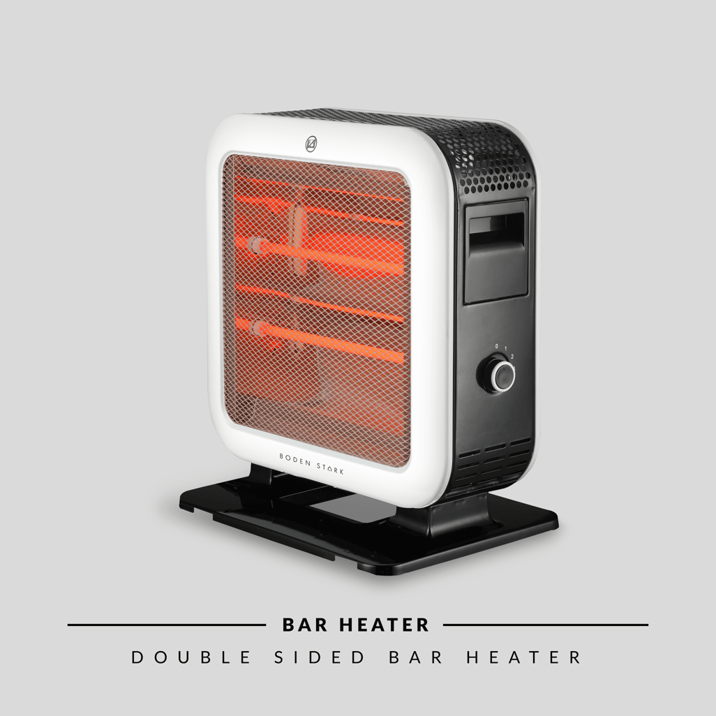 Boden Stark Double Sided Bar Heater with sleek design and dual heating elements for efficient warmth.
