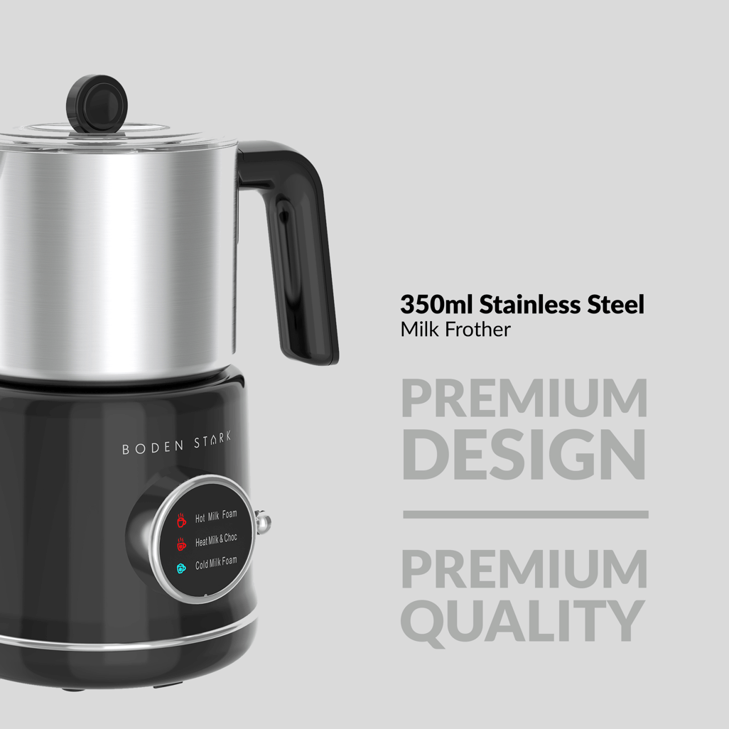 Boden Stark Milk Frother with 350ml capacity in premium stainless steel, designed for creating perfect milk foam.