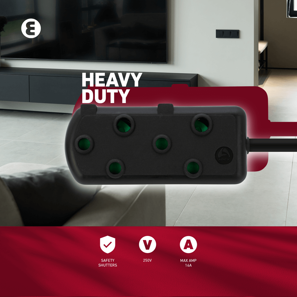 Ellies Side by Side Heavy Duty Extension Lead-5M-BK