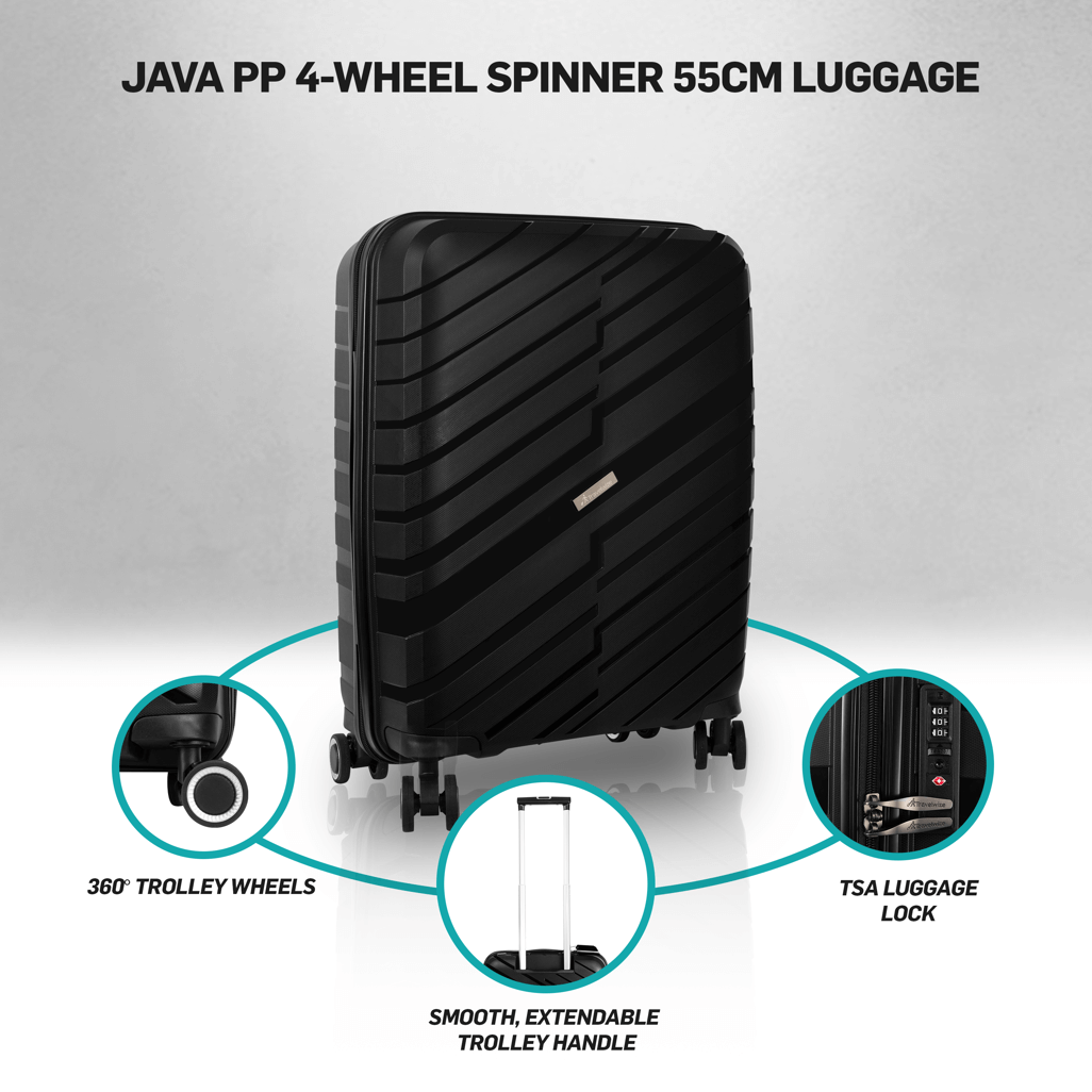 Travelwize Java PP 4-Wheel Spinner 55cm Luggage Black