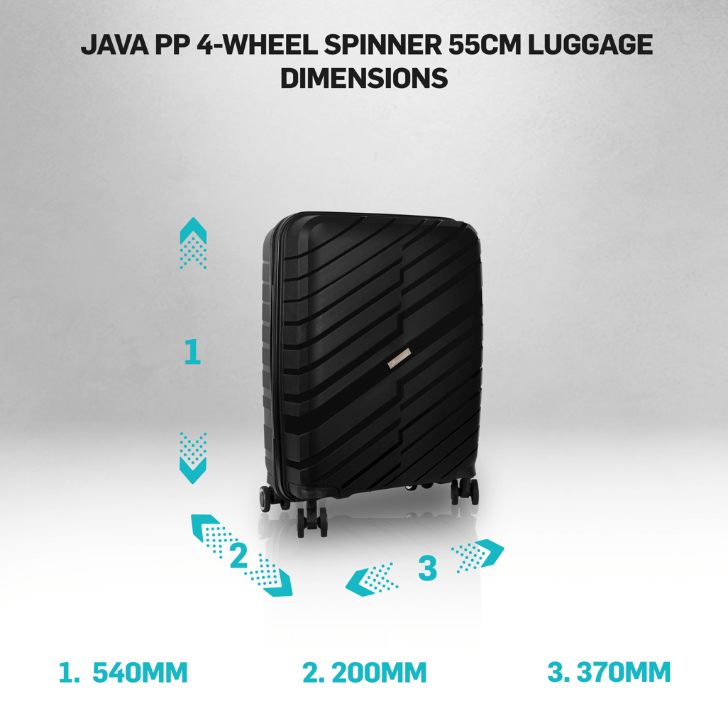 Travelwize Java PP 4-Wheel Spinner 55cm Luggage Black