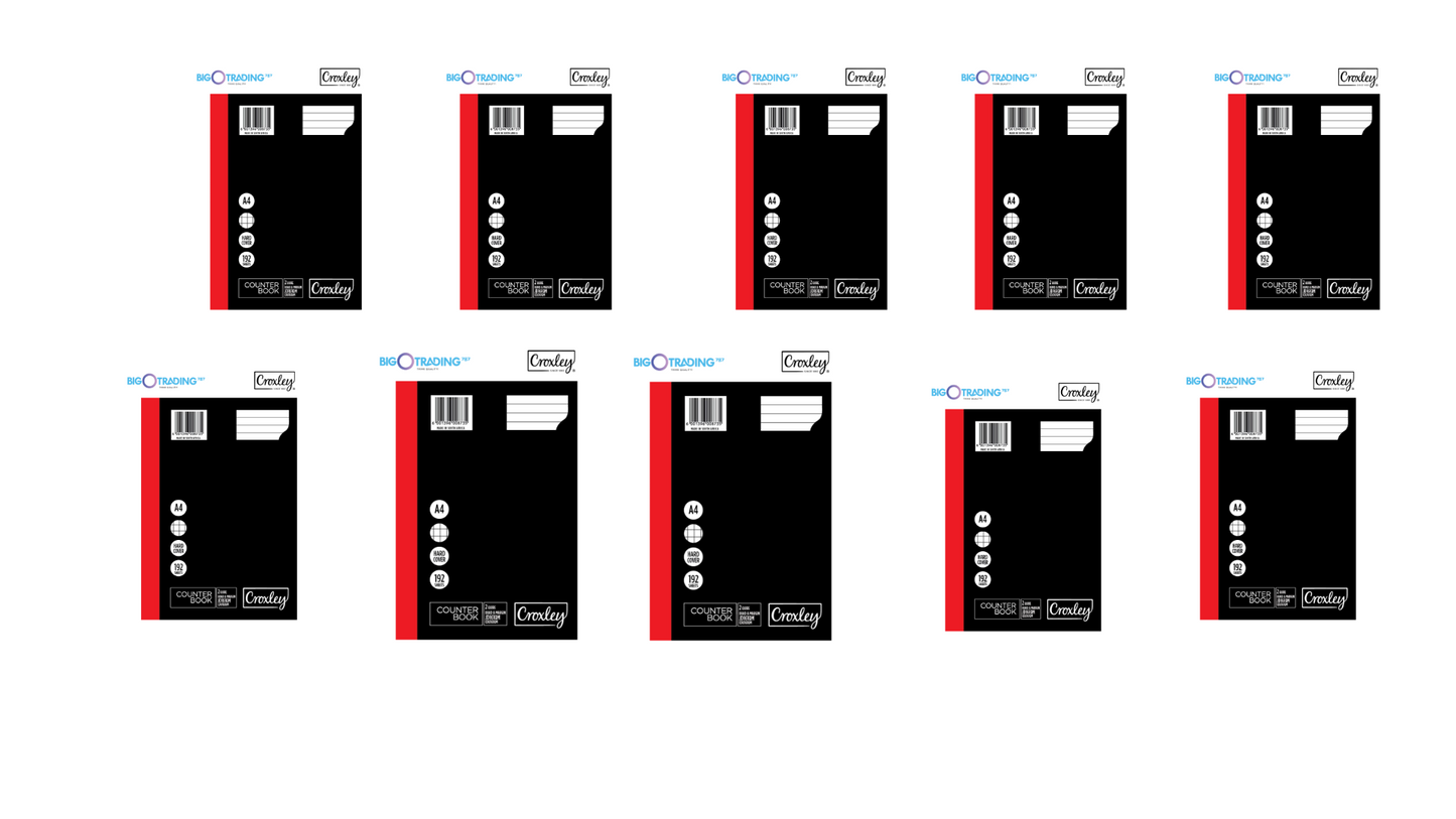 CROXLEY JD161 2-Quire 192 Page Ruled Quad & Margin A4 Set of 10