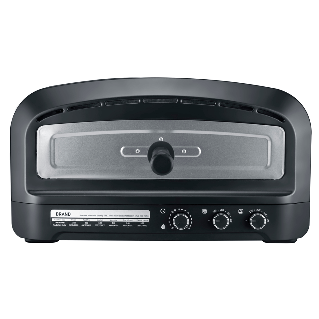 Boden Stark Manual Pizza Oven front view with adjustable dials for precise cooking control.