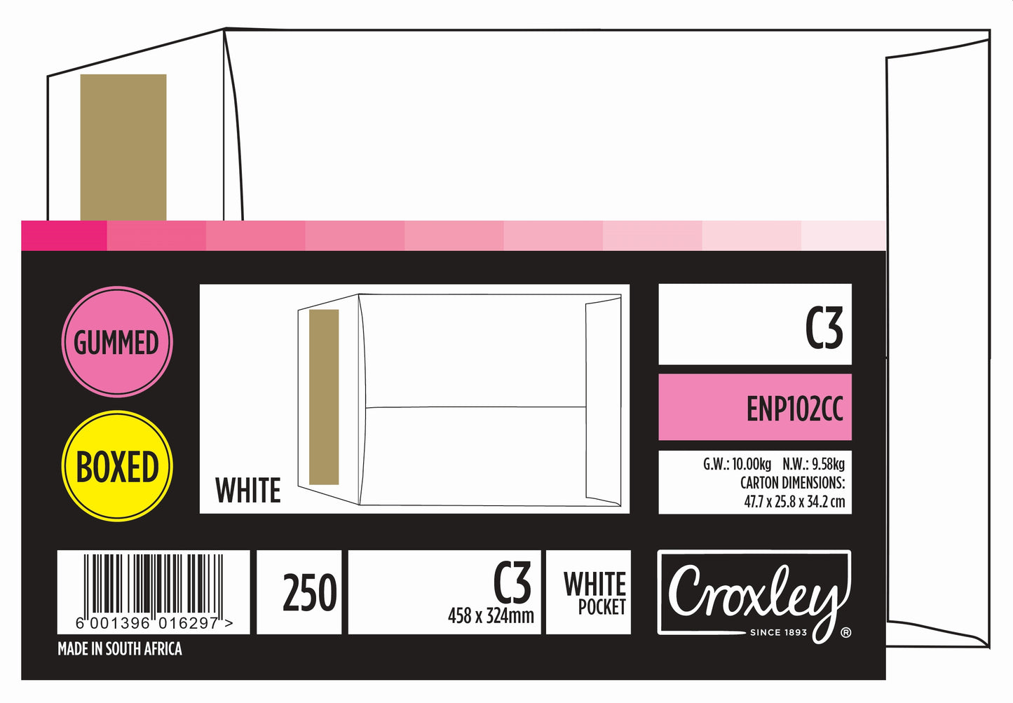 CROXLEY JD102CC C3 White Gummed Envelopes - Unbanded (Box of 250)