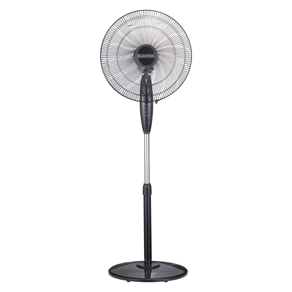 ELEKTRA stand fan with adjustable height and sleek design for efficient cooling in any space.