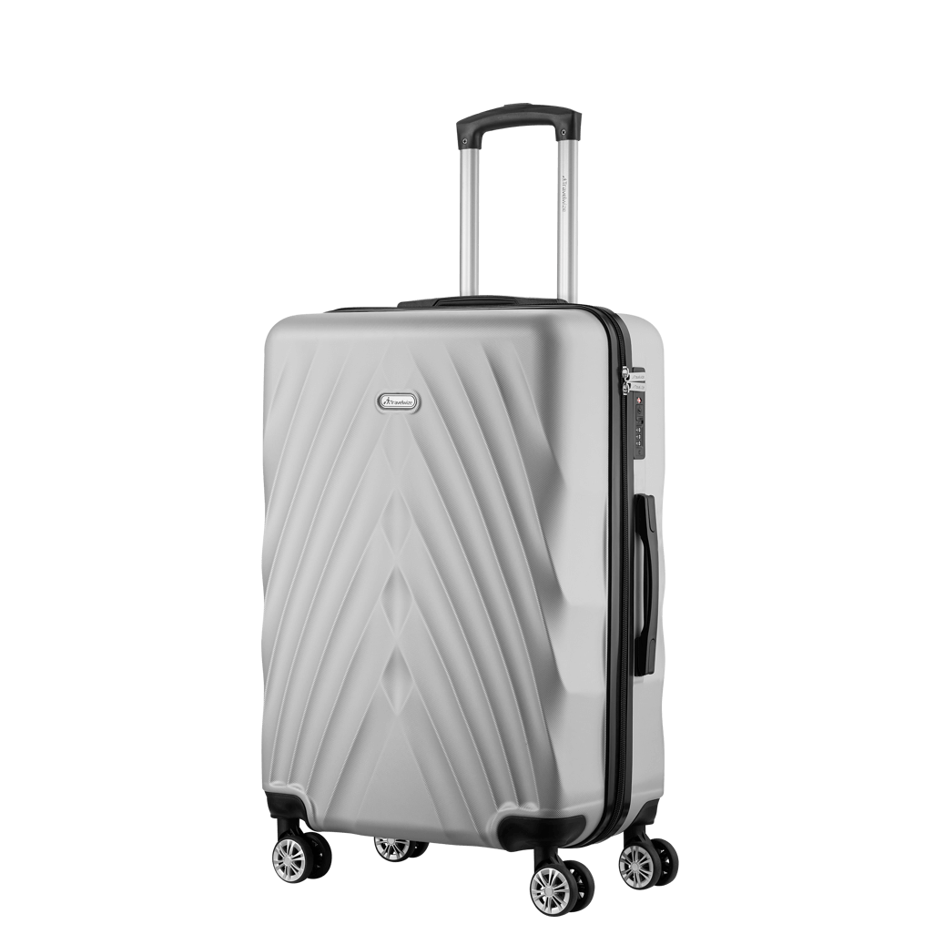 Travelwize Terra 77cm silver ABS spinner luggage with 4 wheels, stylish and durable for travelers.