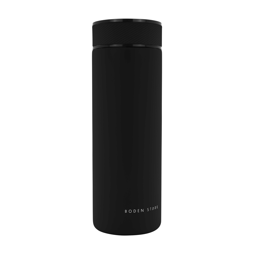 Boden Stark 650ml Travel Flask in sleek black design, perfect for keeping beverages hot or cold on the go.