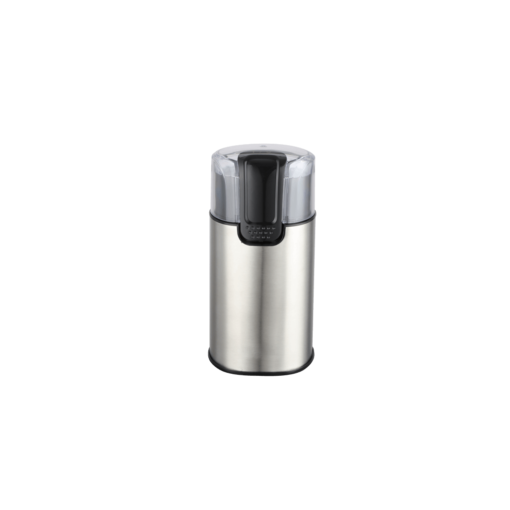 Boden Stark Coffee and Spice Grinder in stainless steel with transparent lid, perfect for grinding fresh coffee and spices.