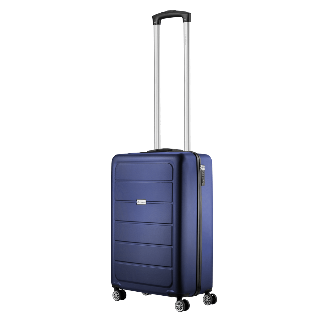 Travelwize Maple ABS 55cm navy spinner luggage with 4 wheels for easy travel.