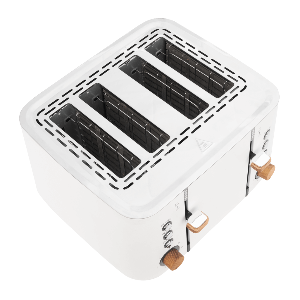 Boden Stark Anson Collection 4 Slice SS Toaster in White with red oak knobs and 7 browning levels.