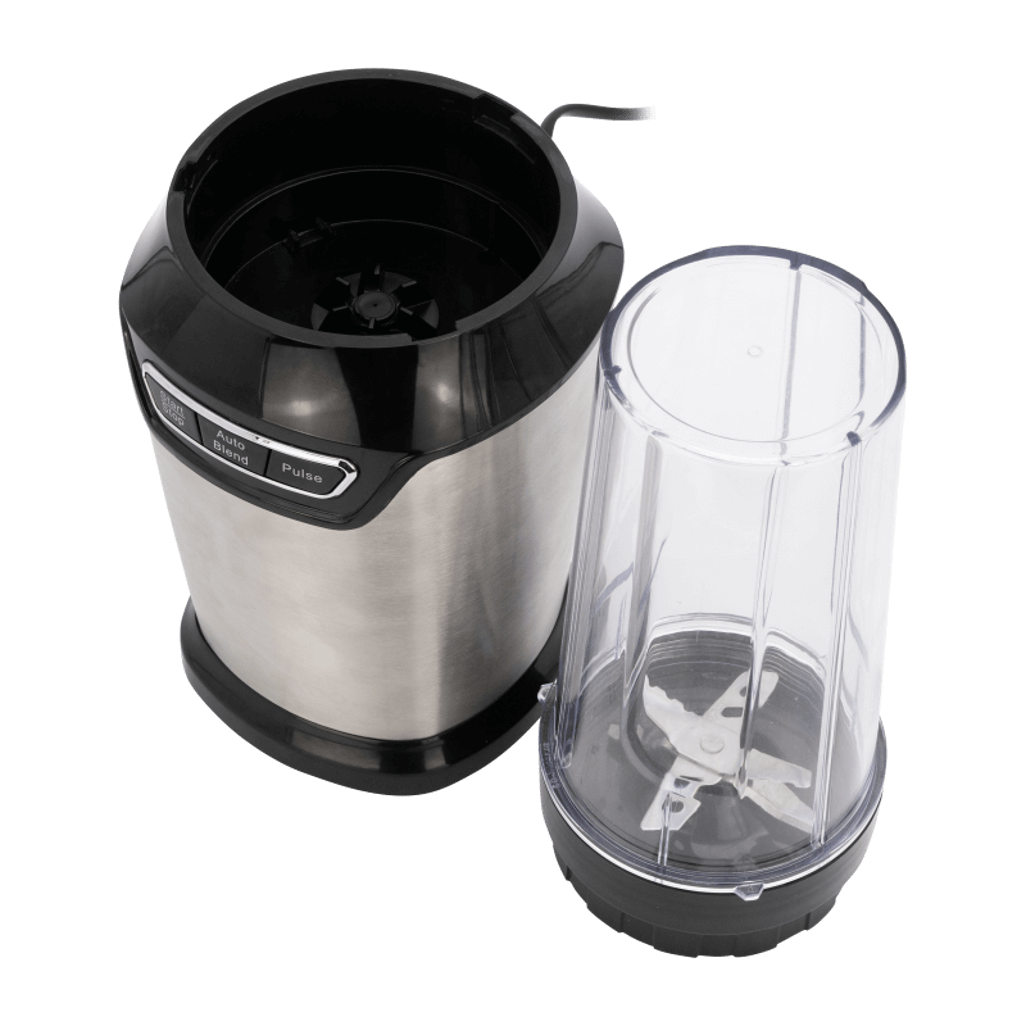 Boden Stark 1000W Nutri Blender with stainless steel body and clear blending jar, ideal for smoothies and nutritious drinks.