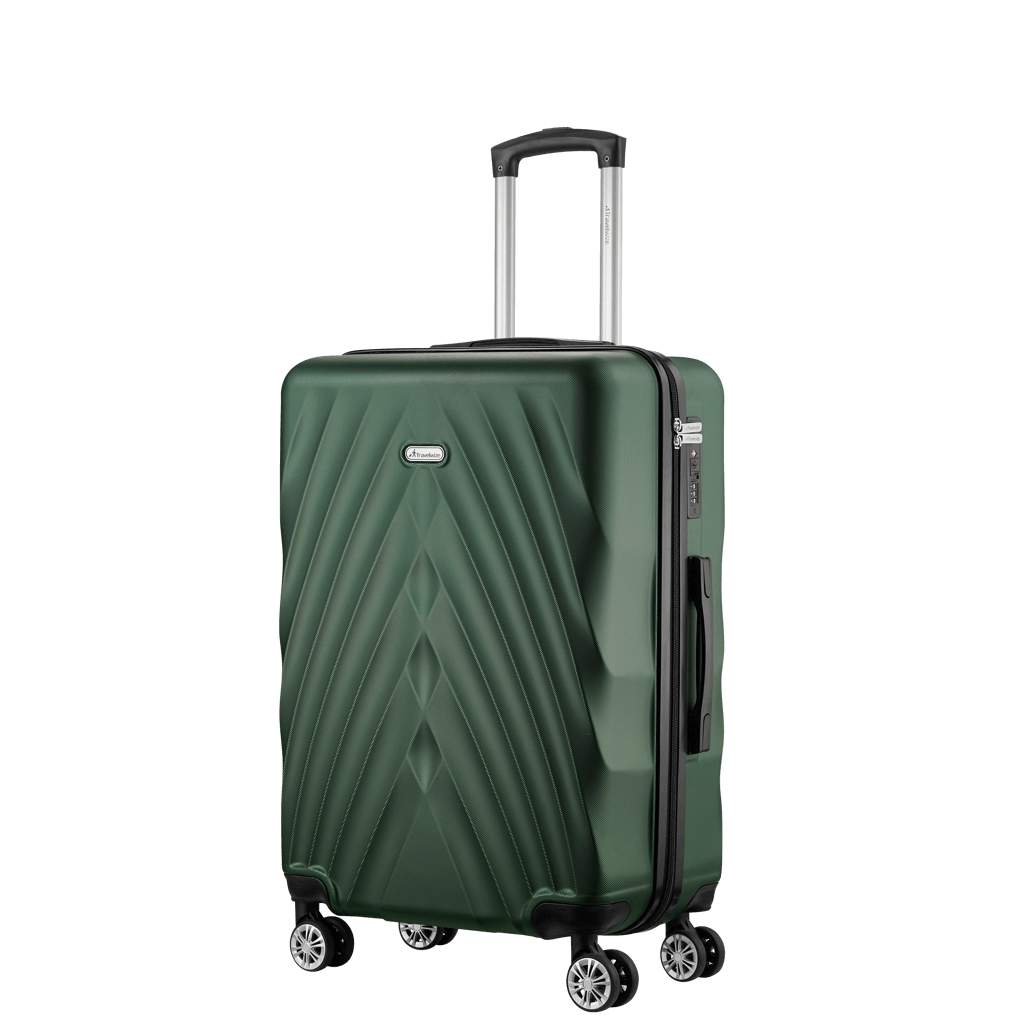 Travelwize Terra ABS 77cm 4-wheels spinner luggage in green with modern design and smooth-rolling wheels.