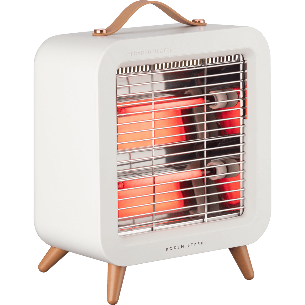Boden Stark Infrared Bar Heater with stylish design, showcasing its efficient heating elements and elegant legs.