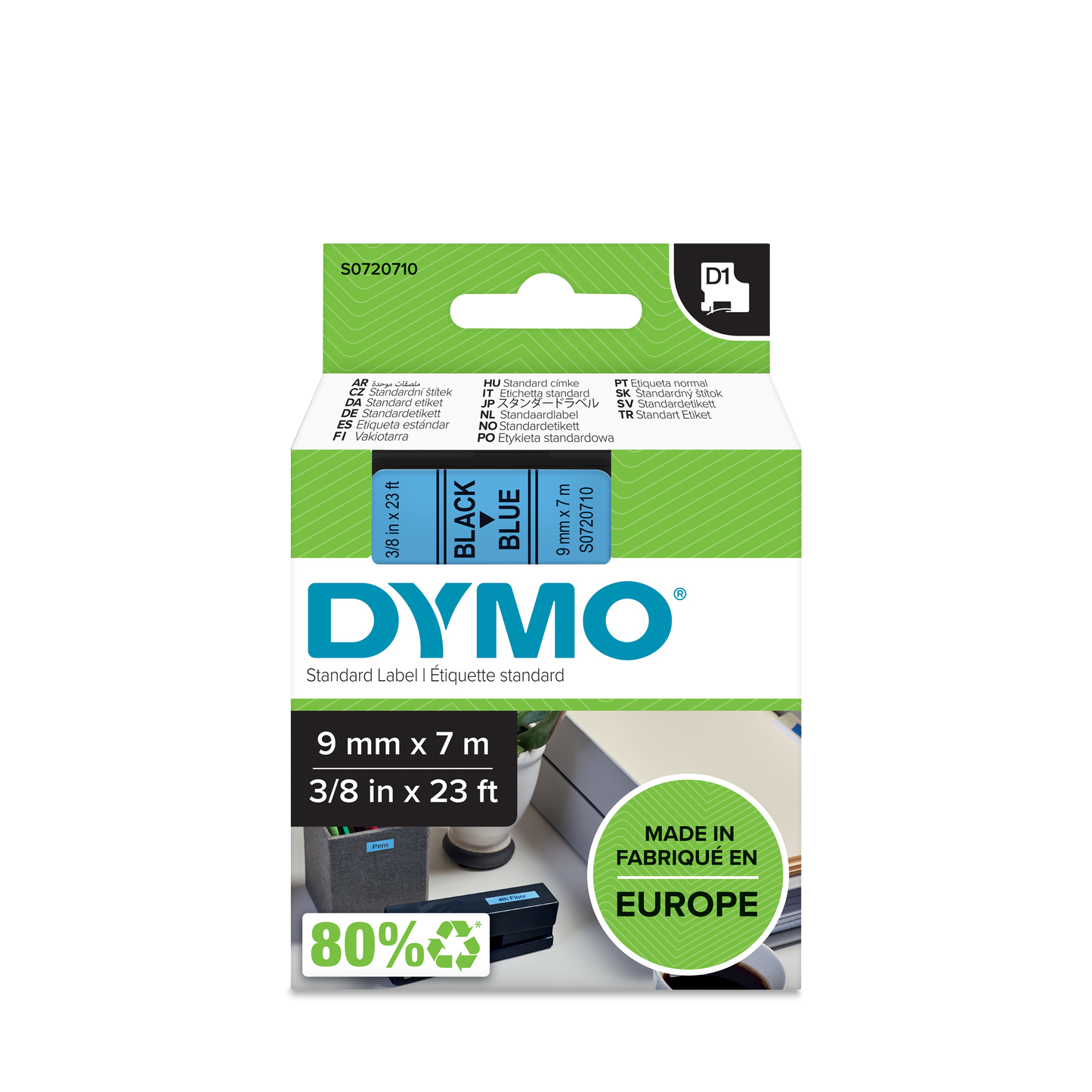 DYMO D1 Labelling Tape - Removable Polyester - Black on Blue - 9mmx7m