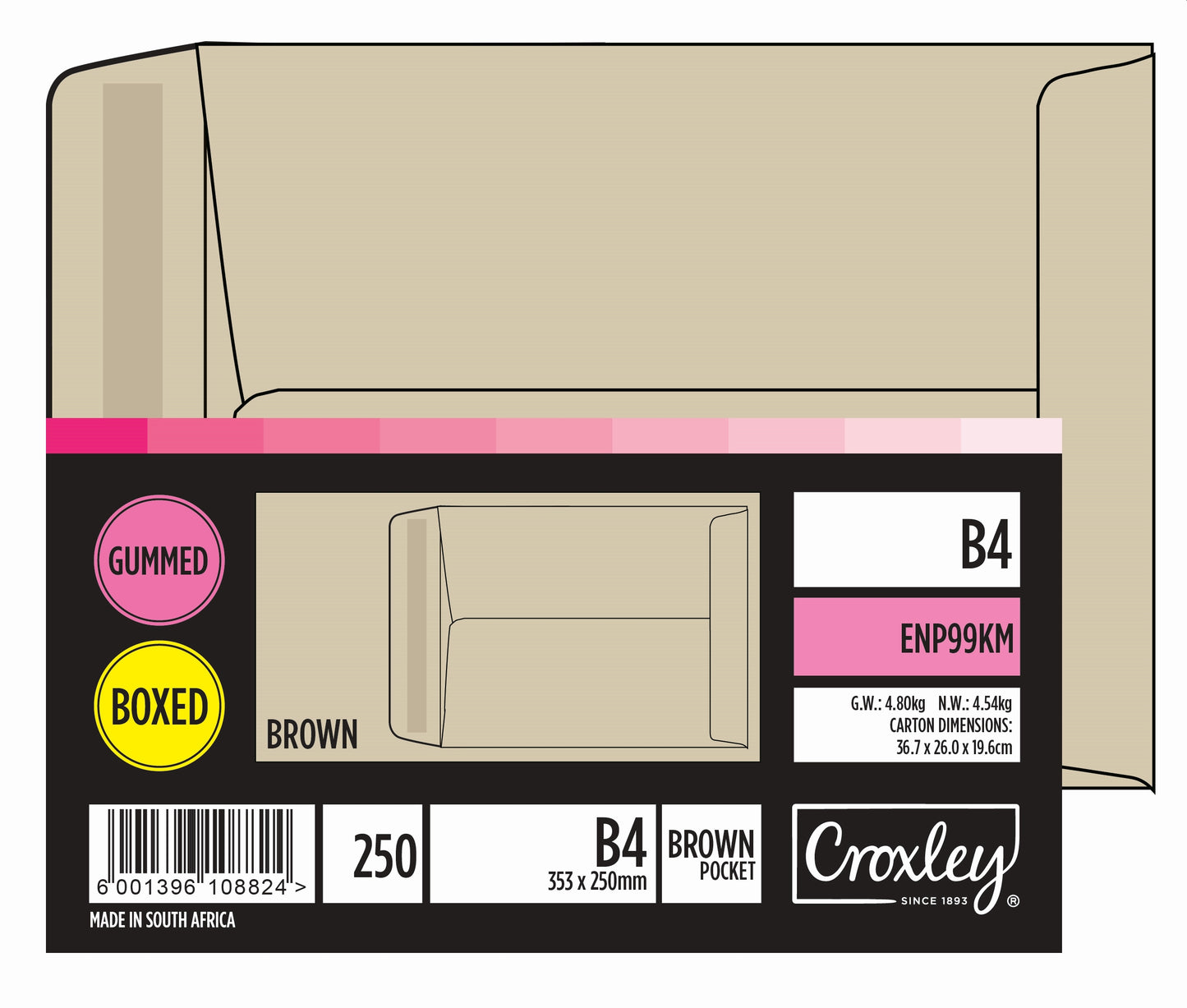 CROXLEY JD99KM B4 Brown Gummed Envelopes - Unbanded (Box of 250)