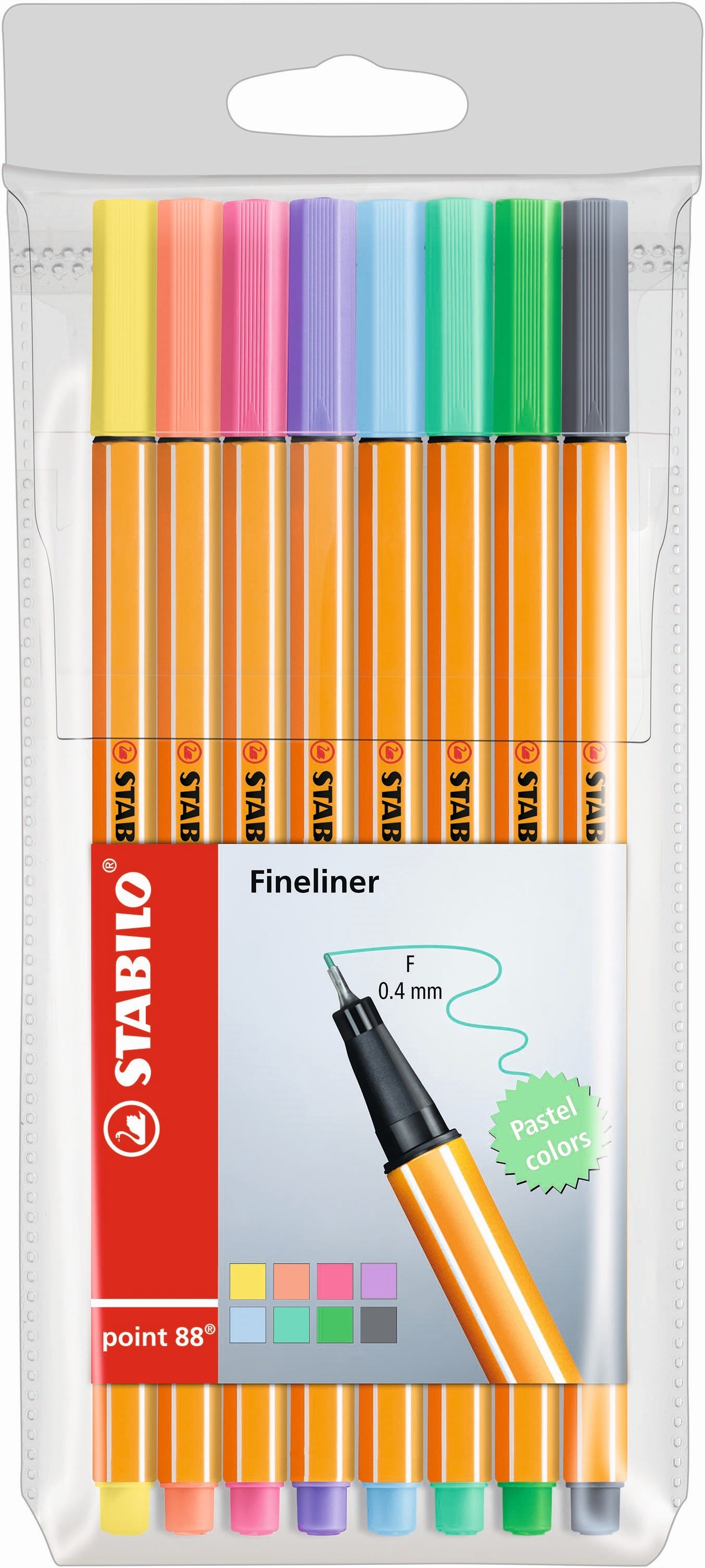 STABILO Point 88 Fineliner Assorted Pastel Wallet 8's