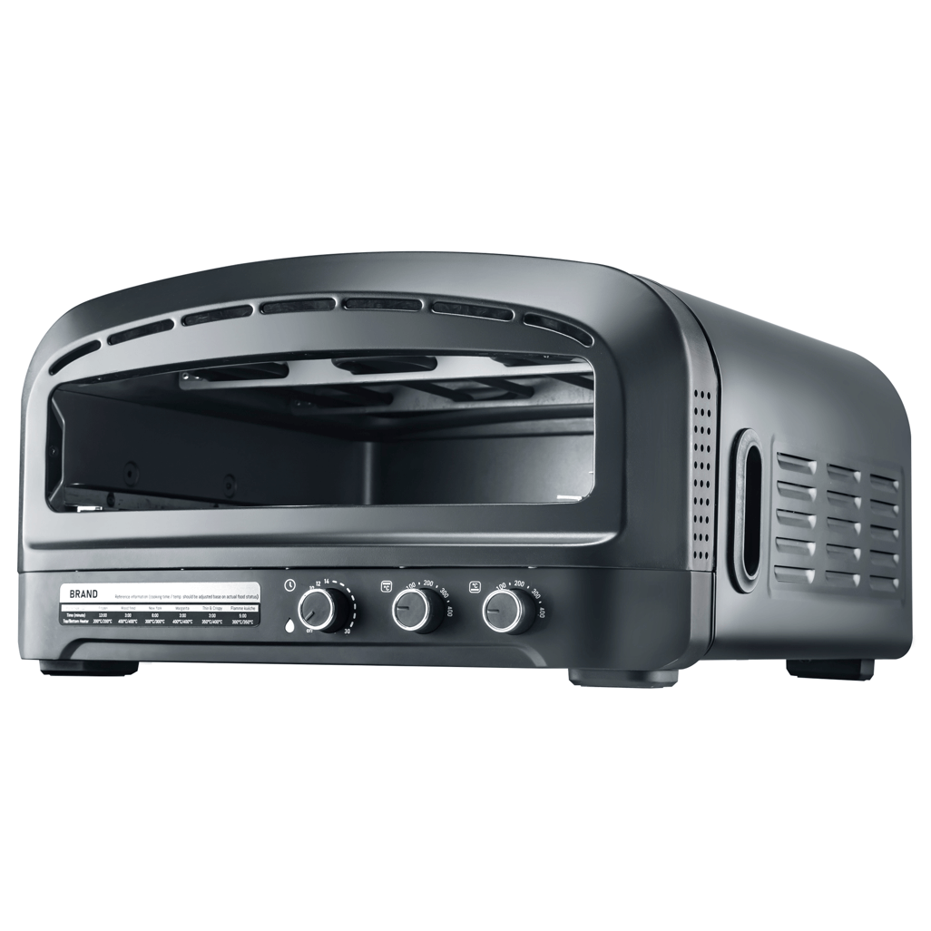 Boden Stark Manual Pizza Oven showcasing sleek design and control knobs for perfect pizza baking.