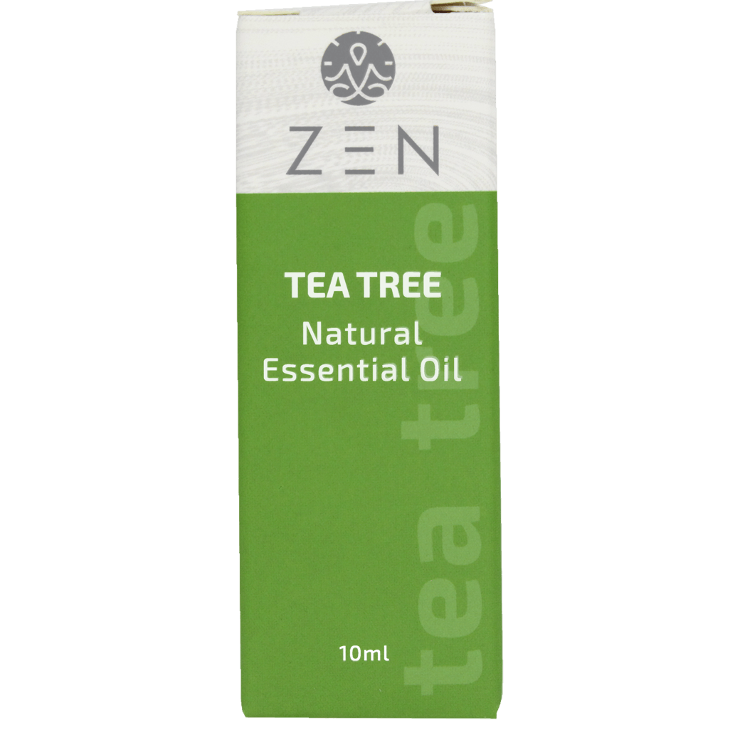 Zen Oil Tea Tree natural essential oil in a 10ml package for promoting relaxation and reducing stress.
