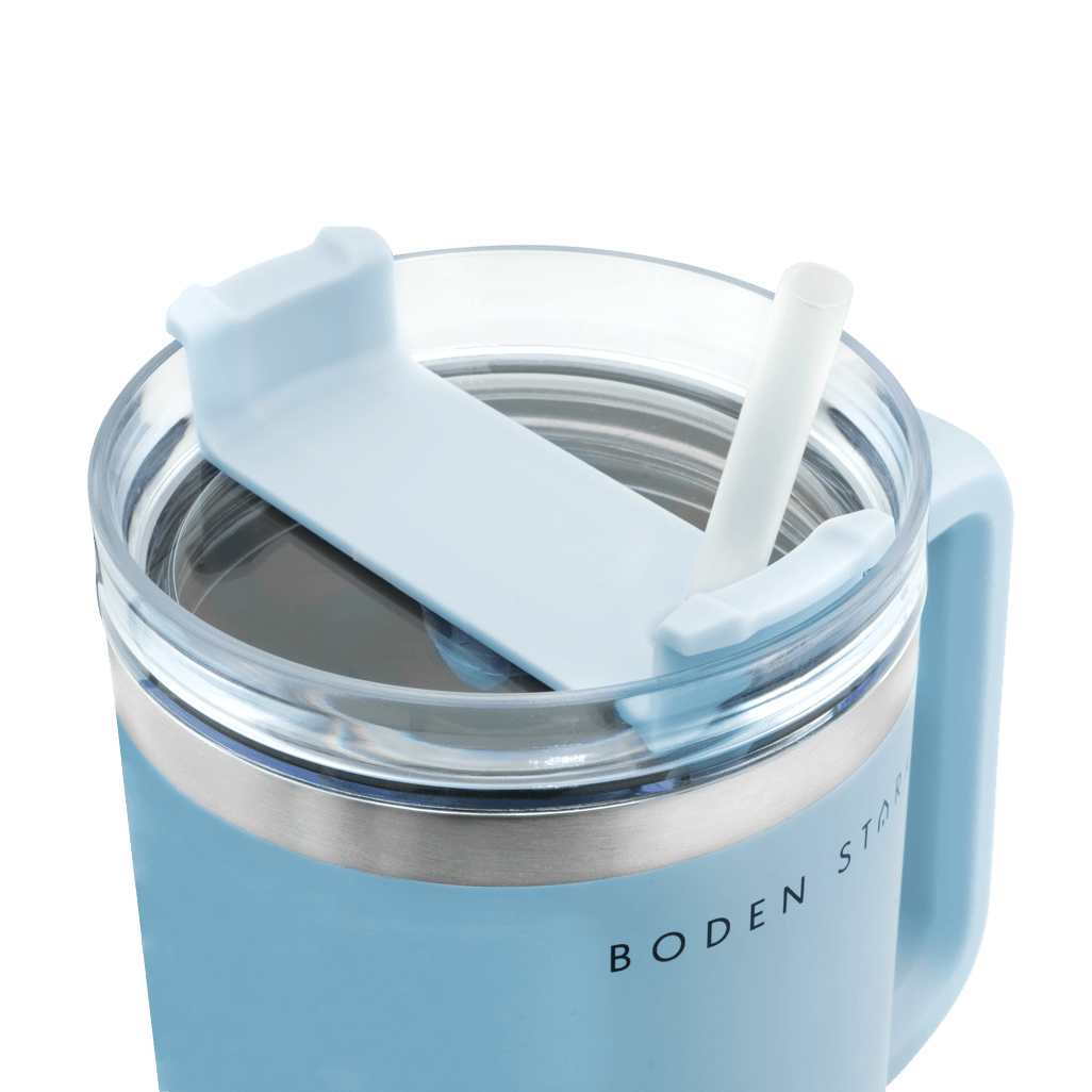 Boden Stark 1200ml Travel Mug Blue with a straw and lid, perfect for on-the-go hydration, stylish and functional.