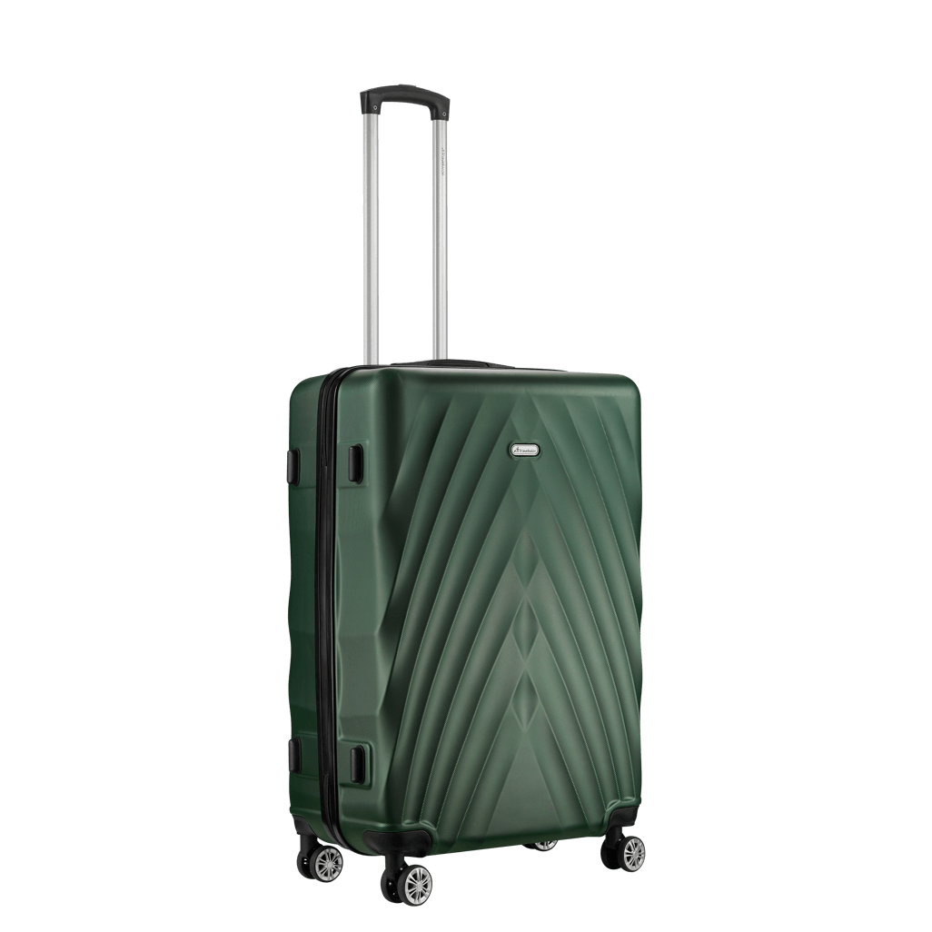 Travelwize Terra ABS 67cm 4-Wheels Spinner Luggage in green with sleek design for stylish travel.
