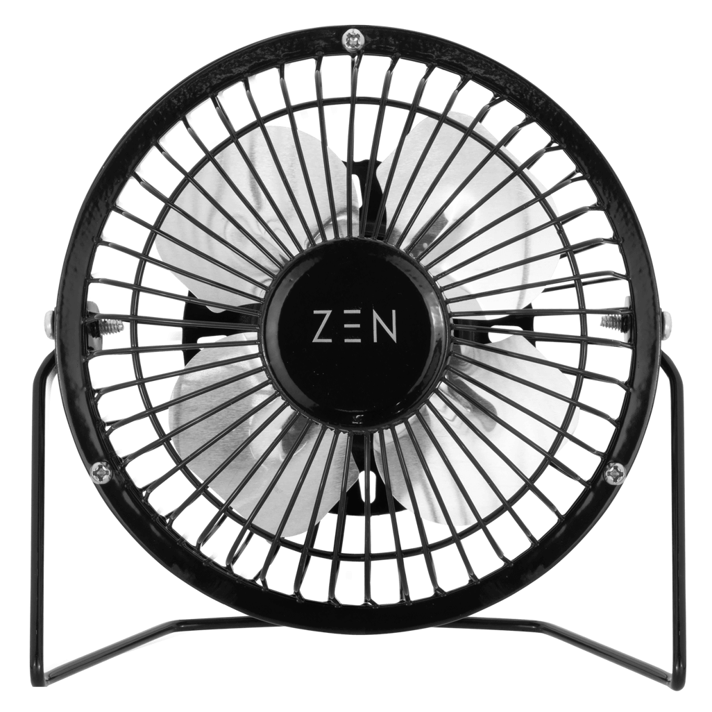 ZEN Cool series 4 inch mini desk fan in black with sleek design and powerful airflow.