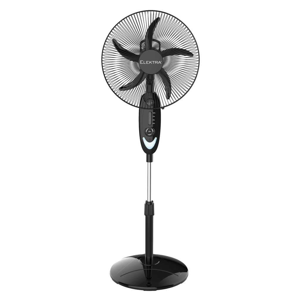 ELEKTRA 2707 Everlast+ Stand Fan with adjustable height and sleek black design for efficient cooling.