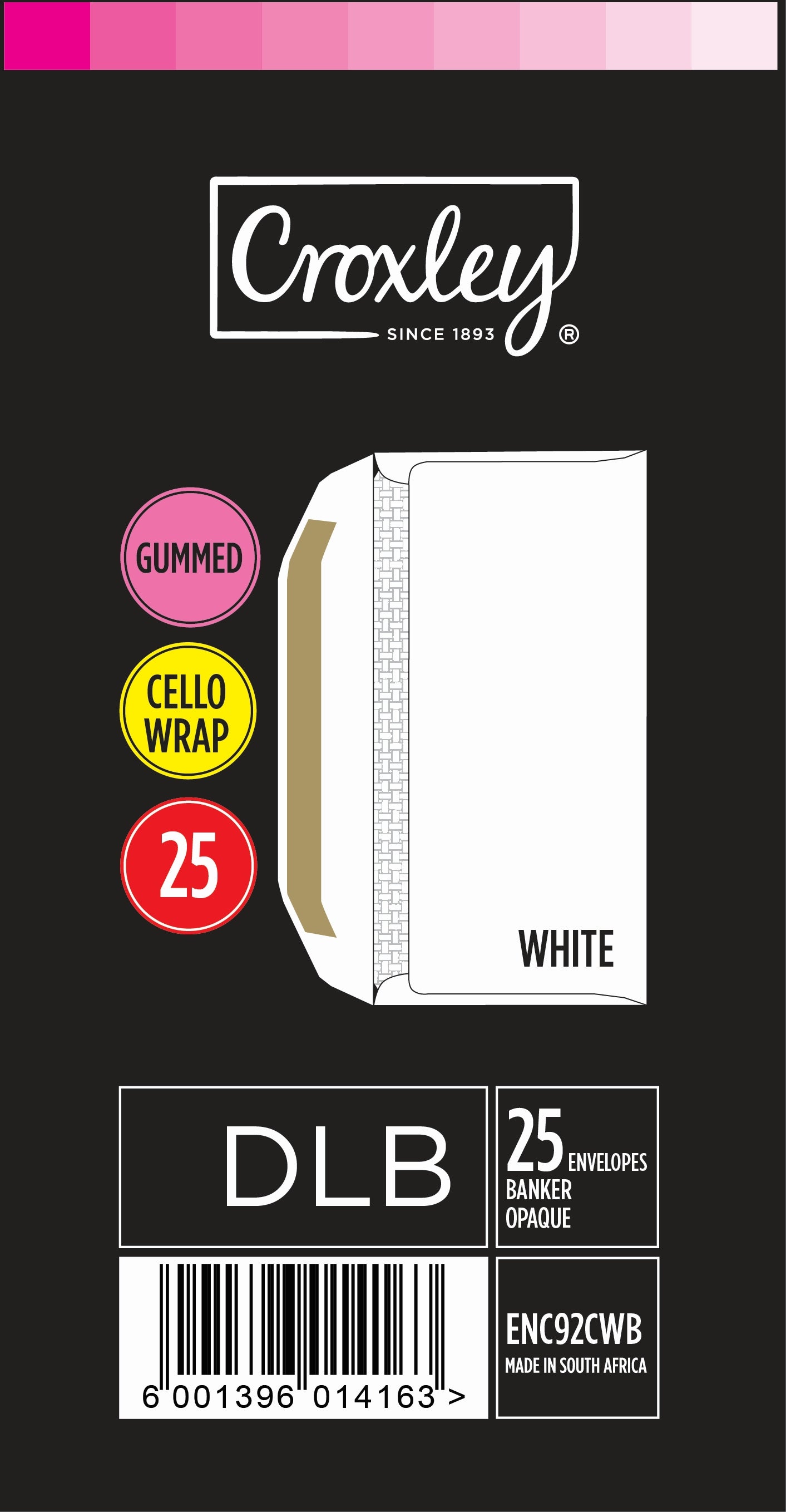 CROXLEY JD92CWBC DLB (Banker) White Gummed Envelopes - Cellowrapped 25's (Box of 20 Packets)