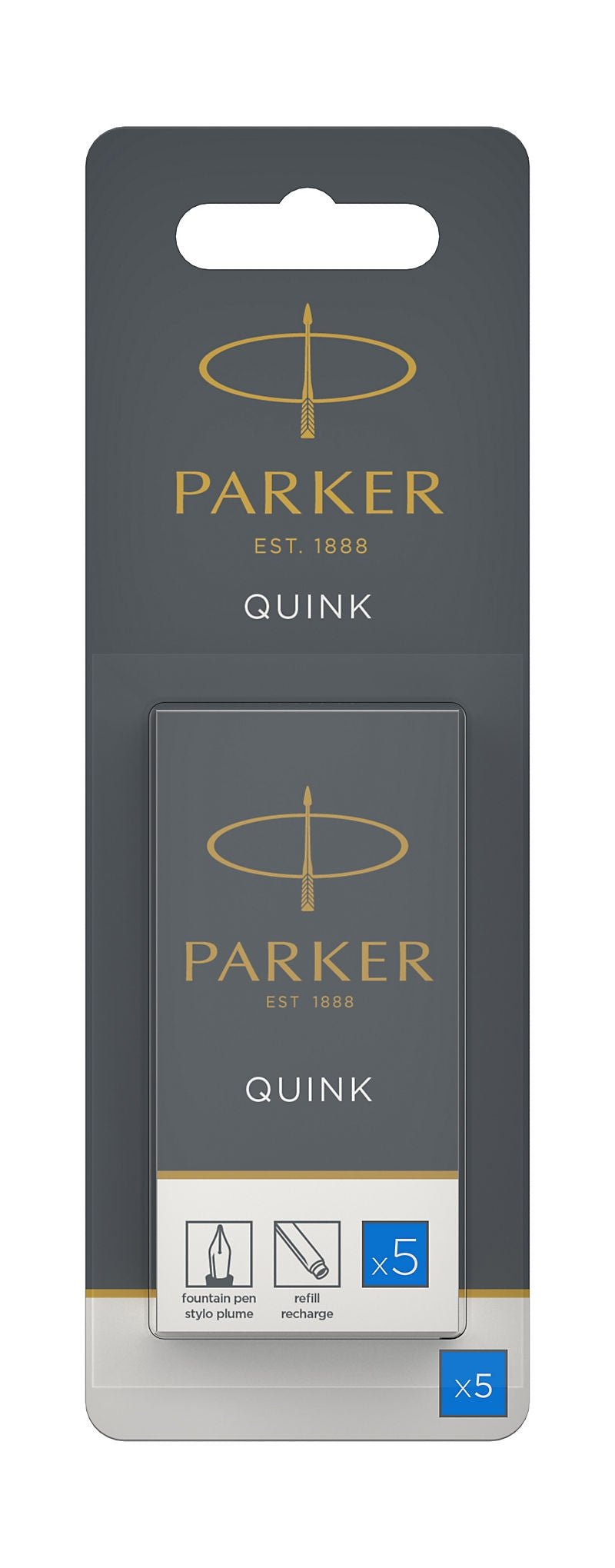 PARKER Fountain Pen Ink Cartridge Carded 5s - Blue