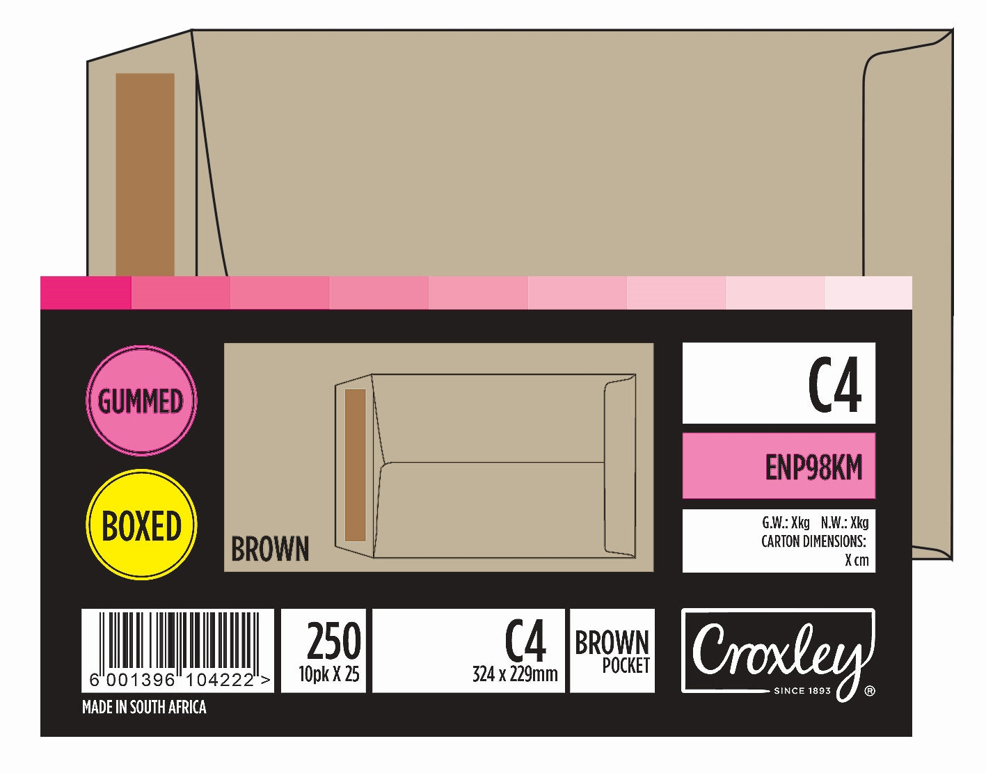 CROXLEY JD98KM C4 Brown Gummed Envelopes - Unbanded (Box of 250)