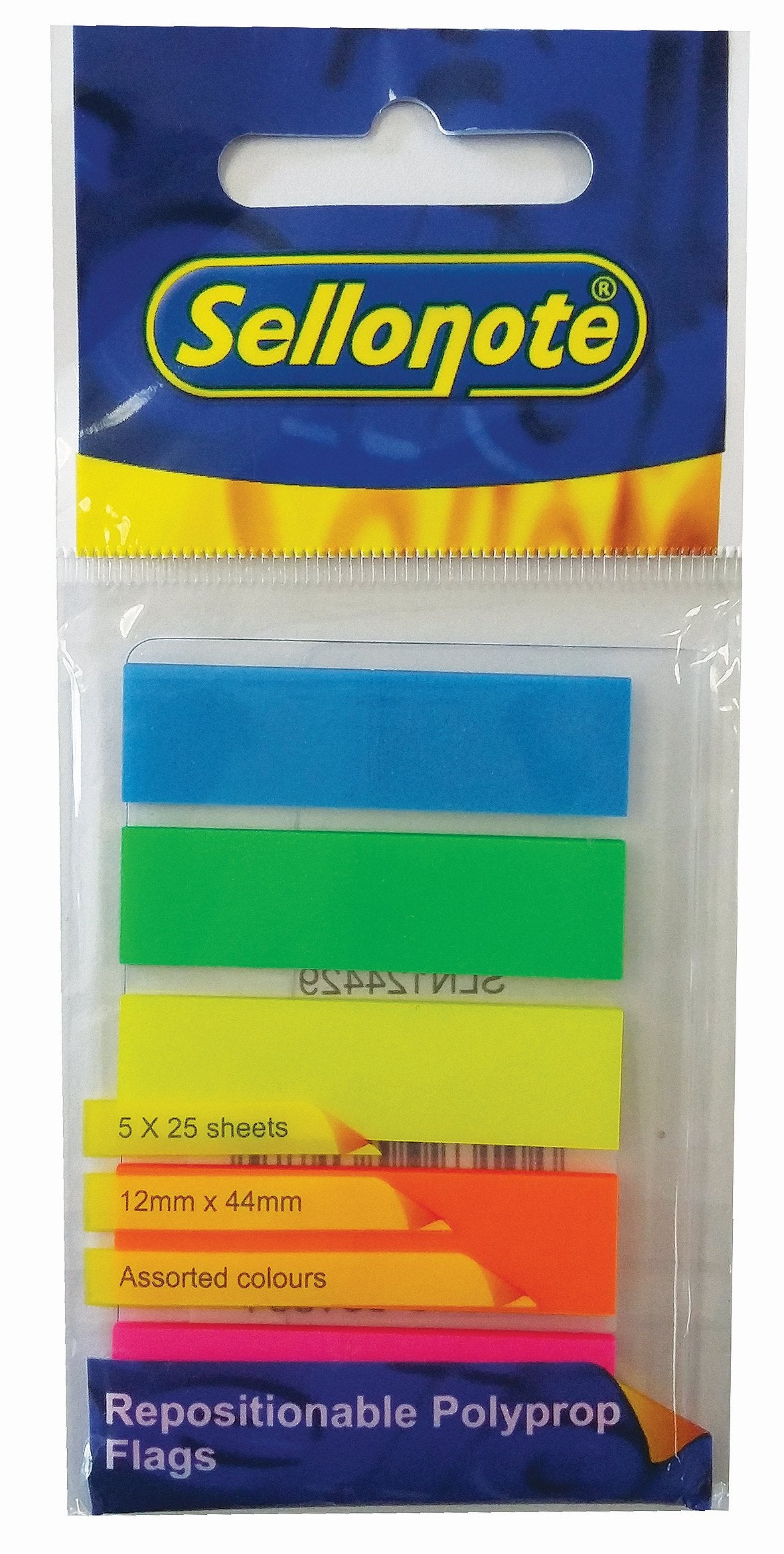 SELLO-FLAG Polypropylene Flags 12x44mm 5 NEON Colours(25 Sheets)