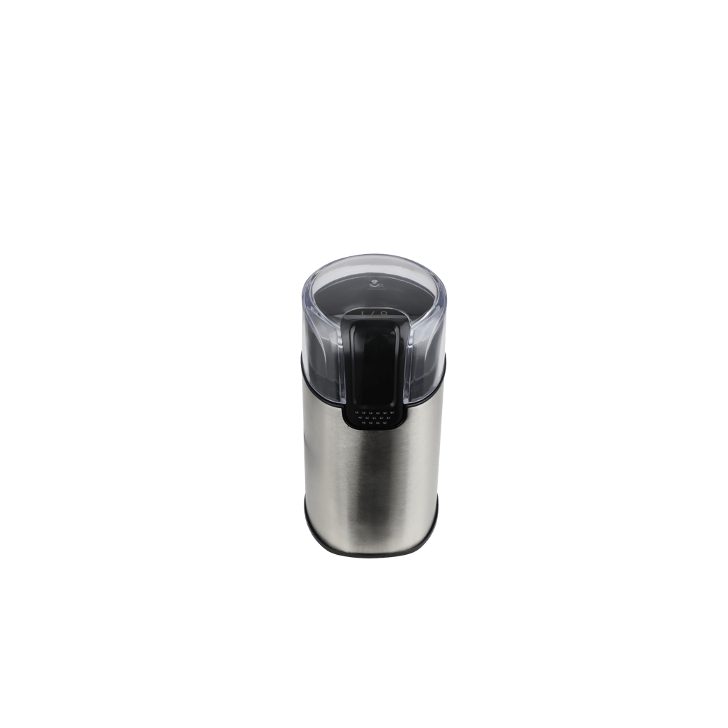 Boden Stark Coffee and Spice Grinder in sleek stainless steel design with clear lid for easy viewing.
