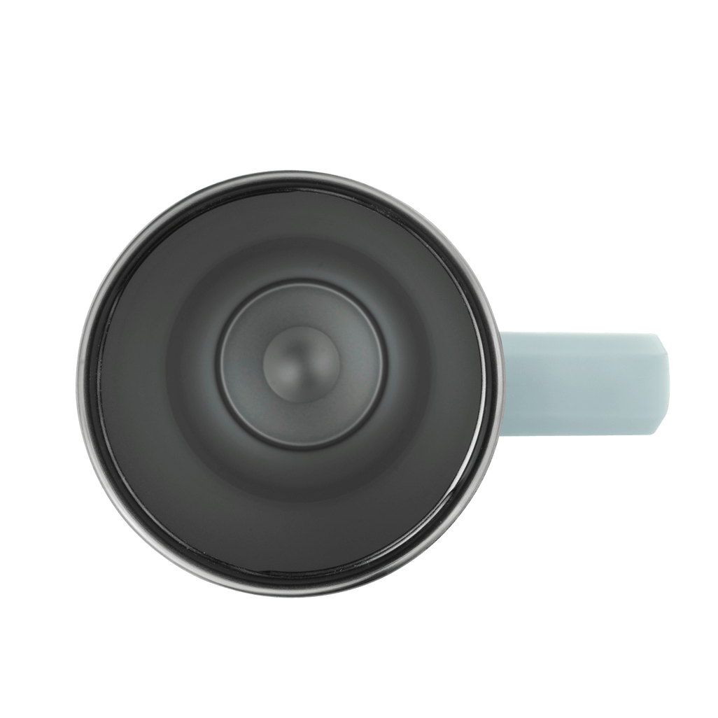 Top view of Boden Stark 1200ml Travel Mug in grey, featuring a smooth design and light blue handle.