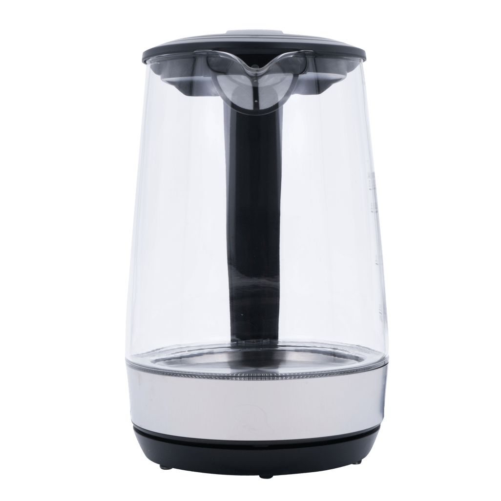 ELEKTRA 1.7L glass kettle with sleek design and stainless steel base for fast boiling and convenience.