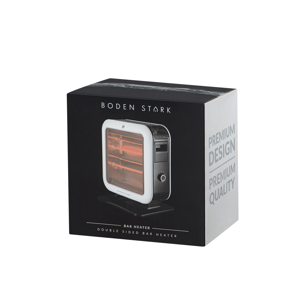 Boden Stark Double Sided Bar Heater packaging showcasing premium design and quality features.