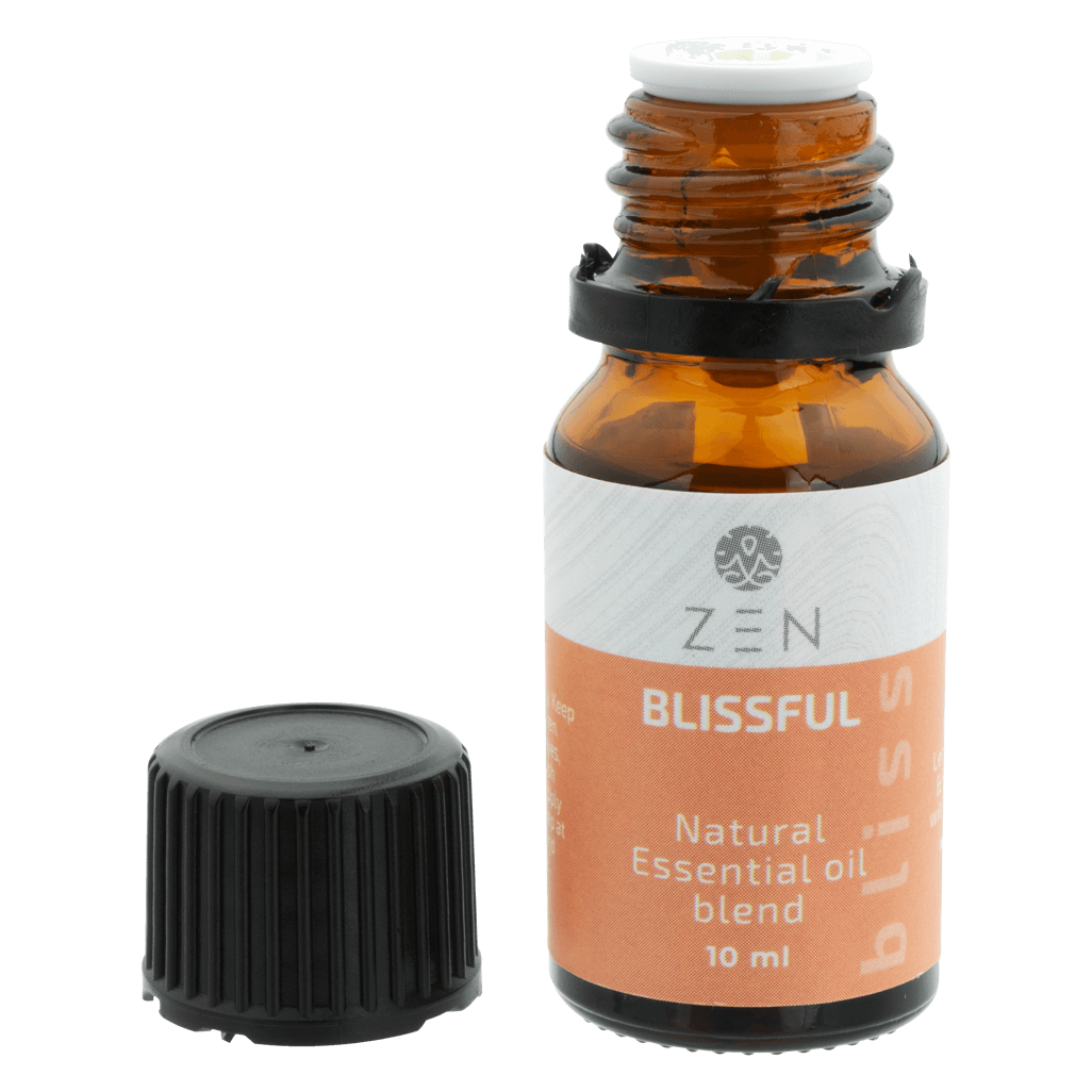 Zen Oil Blissful natural essential oil blend in 10 ml bottle, promoting relaxation and stress relief.