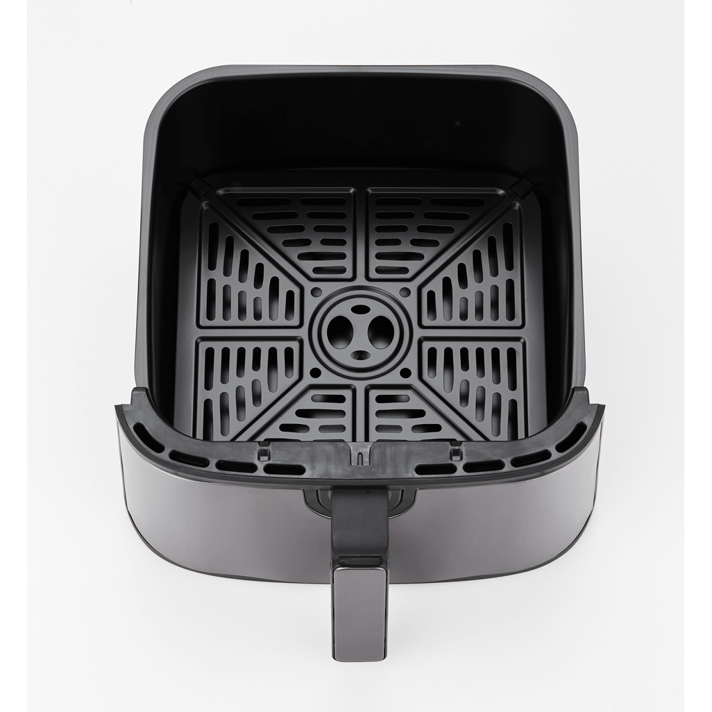 Interior view of Boden Stark 8.0L Digital Air Fryer basket with non-stick surface and ventilation holes.