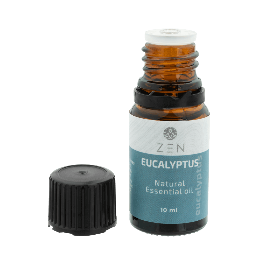 Zen Oil Eucalyptus essential oil bottle for calming relaxation and stress relief, compatible with all Zen diffusers.