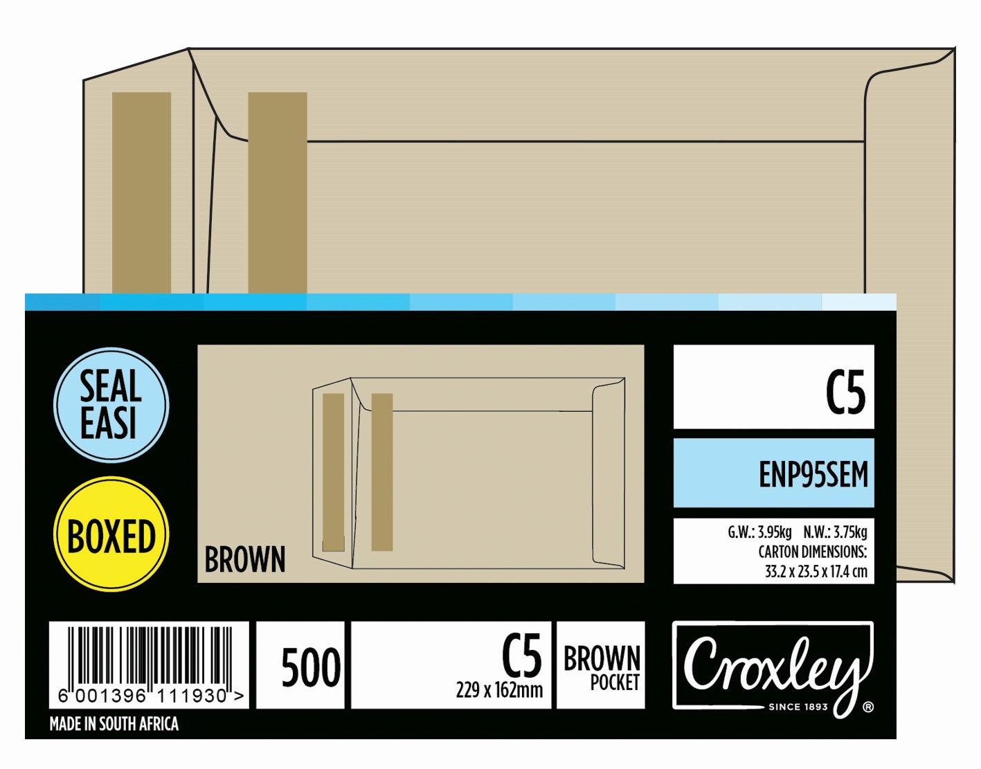 CROXLEY JD95SEM C5 Brown Seal Easi Envelopes - Unbanded (Box of 500)