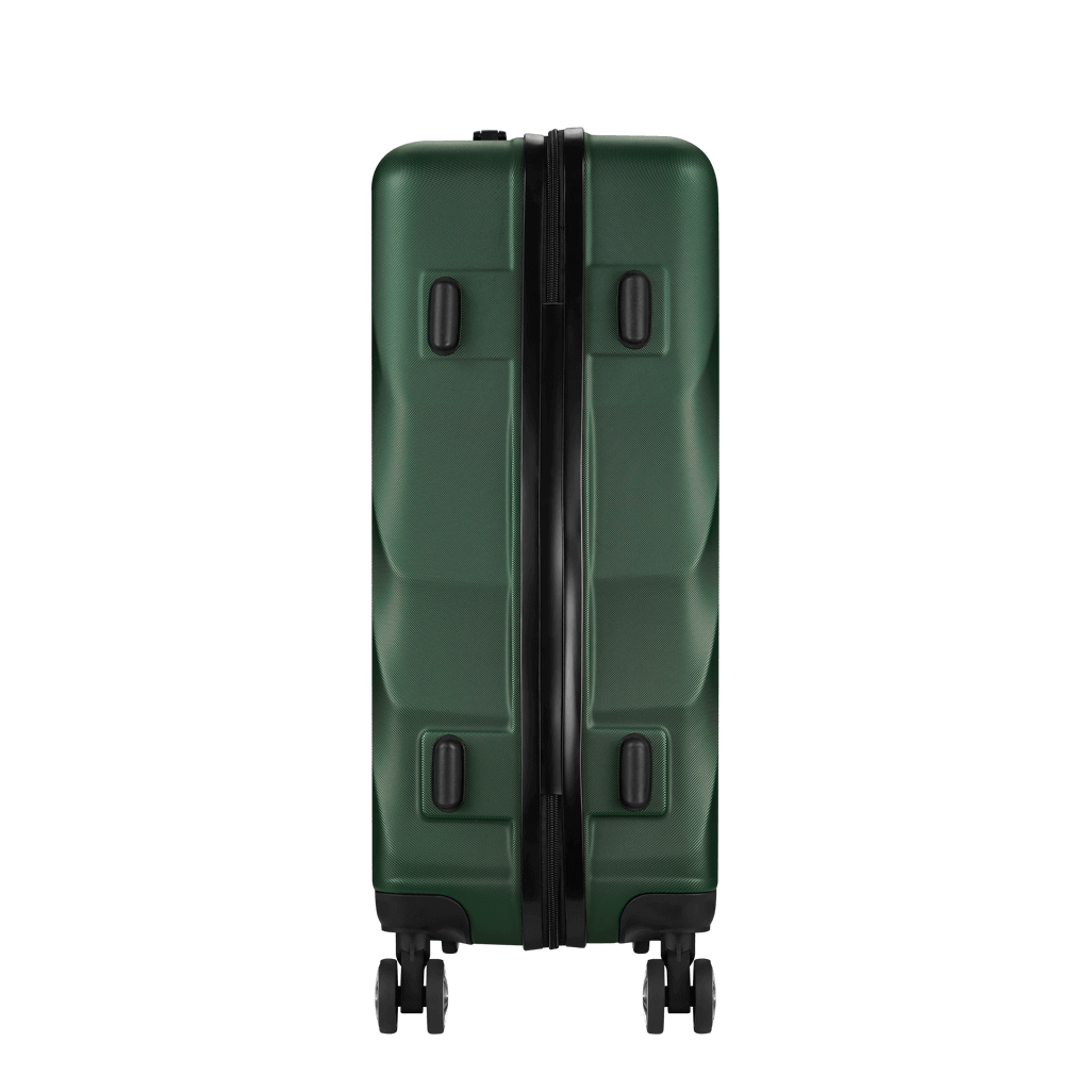 Travelwize Terra ABS 67cm green 4-wheels spinner luggage side view, ideal for travel and durability.