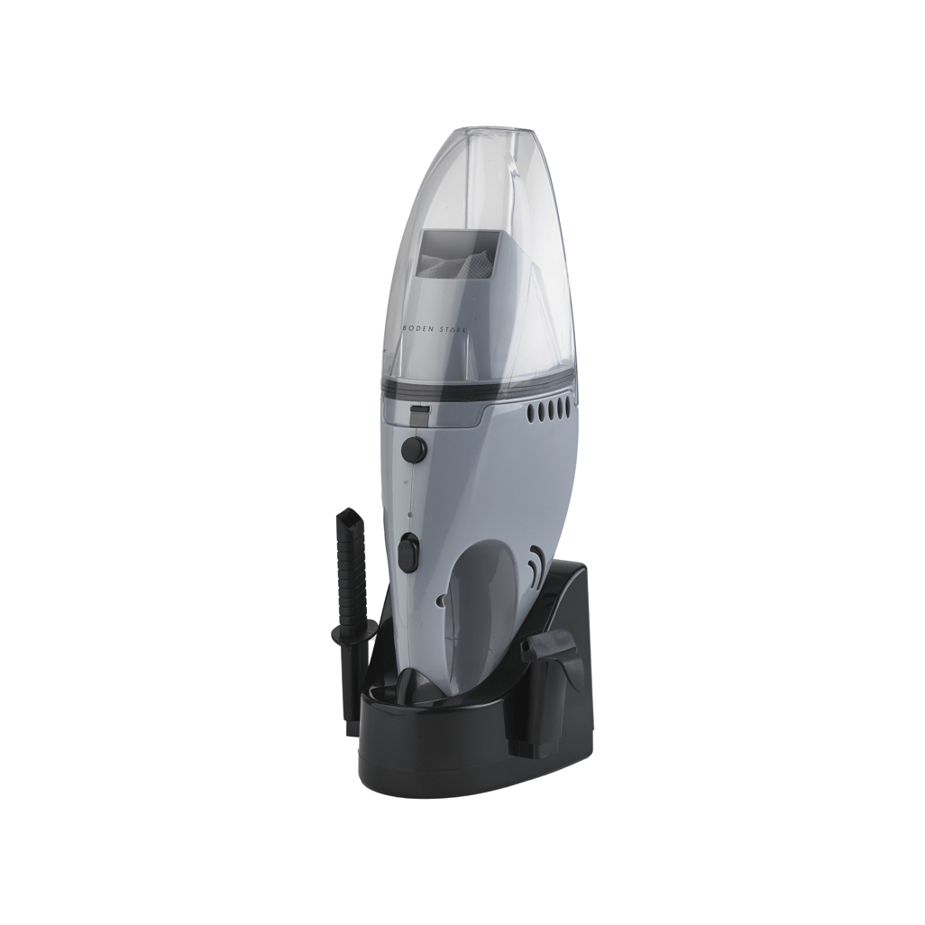 Boden Stark Wet & Dry Handheld Vacuum Cleaner in charging dock, ideal for quick and efficient cleaning of spills and debris.