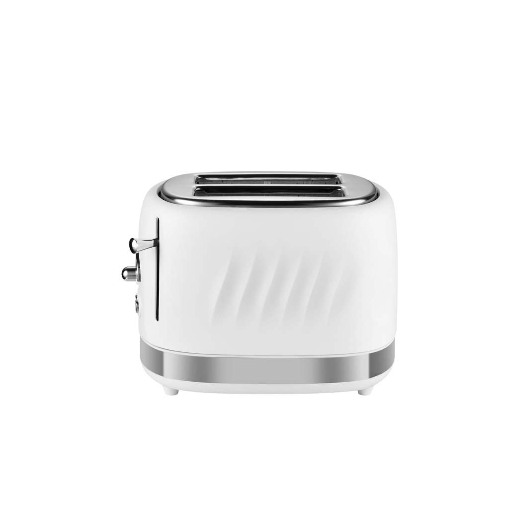 Boden Stark 2 Slice Stainless Steel Toaster in White, featuring a modern design and sleek finishes for stylish kitchens.