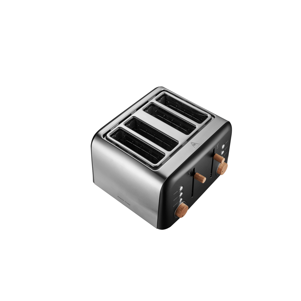 Boden Stark Anson Collection 4 Slice Stainless Steel Toaster in black, featuring adjustable browning control and four slots.