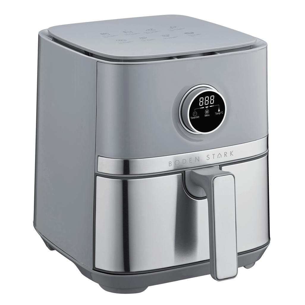 Boden Stark 5.0L Digital Air Fryer in gray with a sleek design and digital display panel.