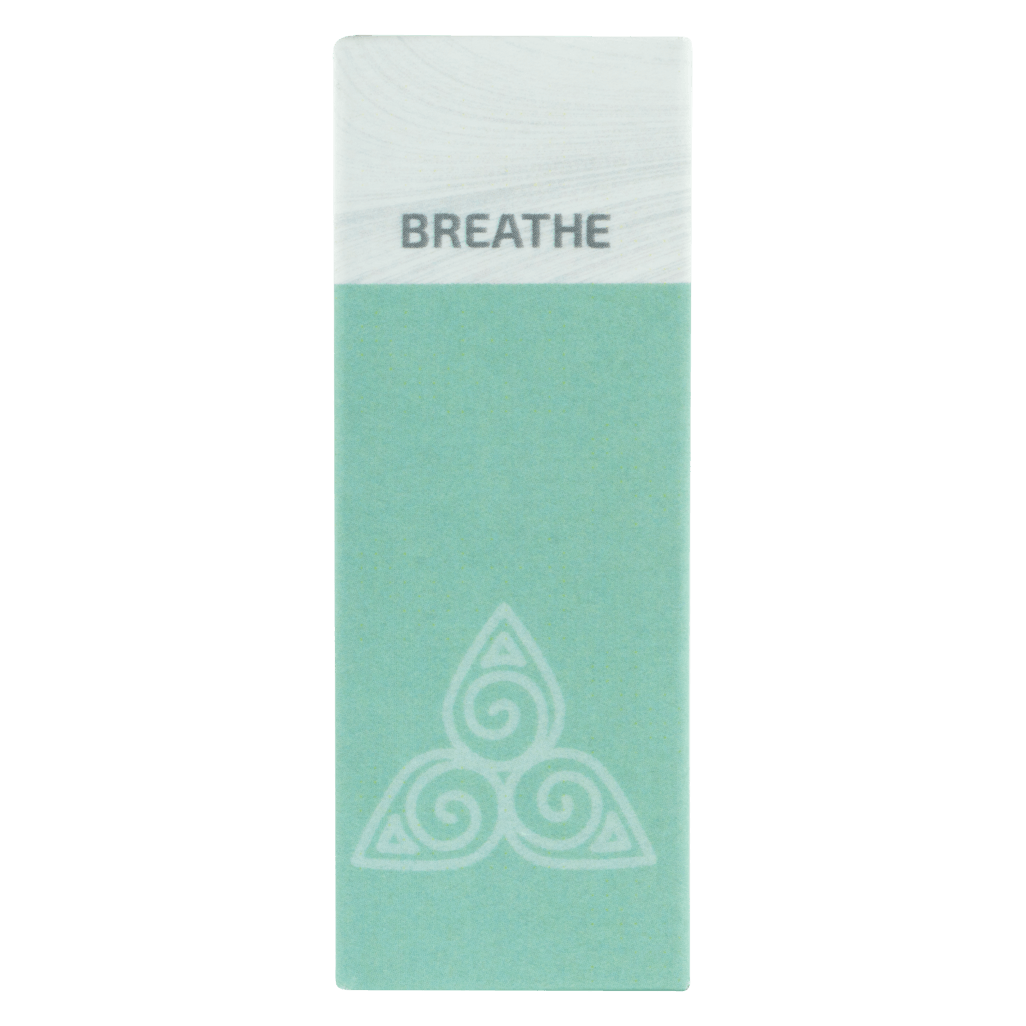 Zen Oil packaging emphasizing the word 'Breathe,' designed to promote easy breathing and relaxation.
